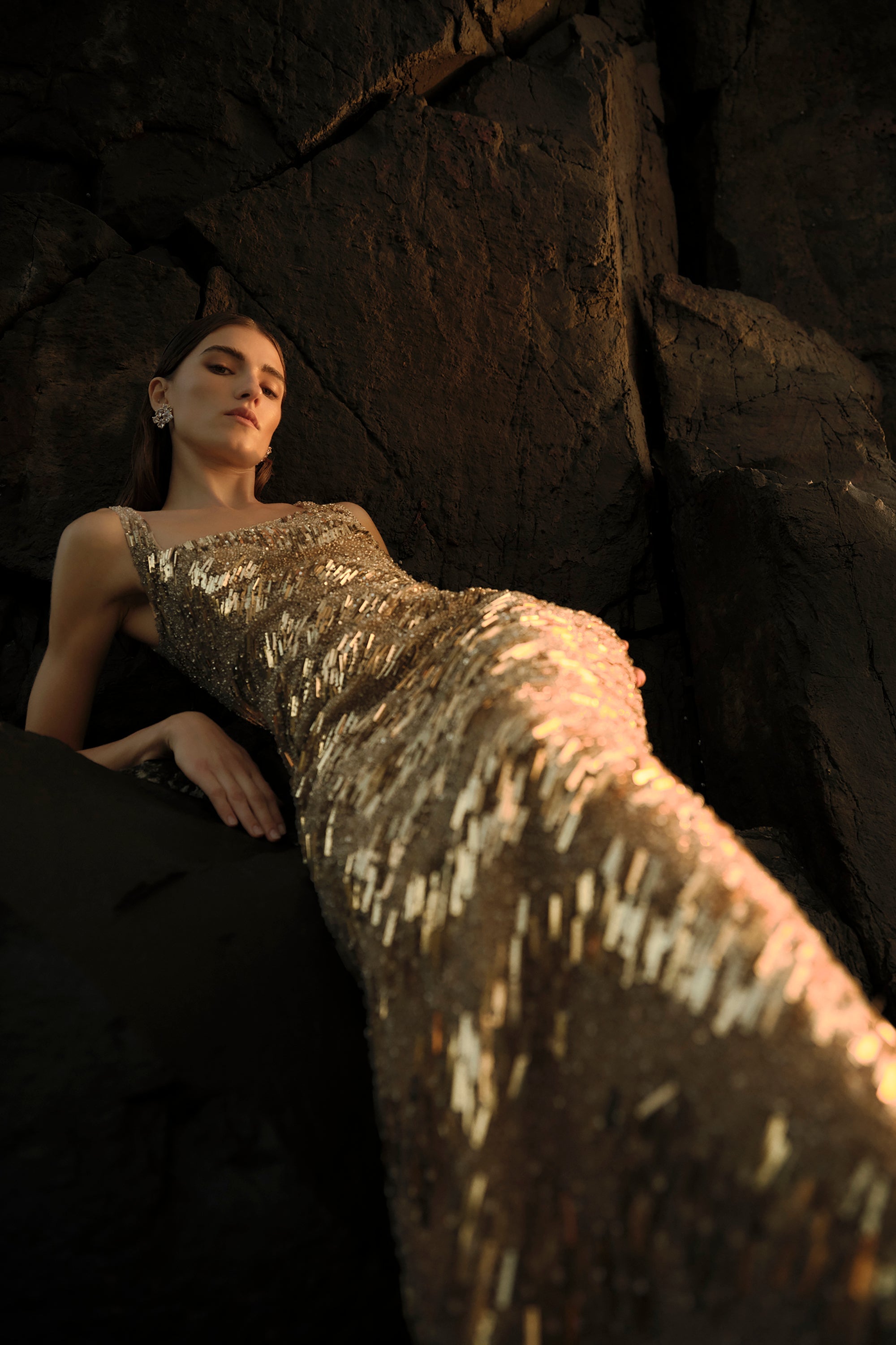 rachel gilbert dress gold Sadie Gown in Gold