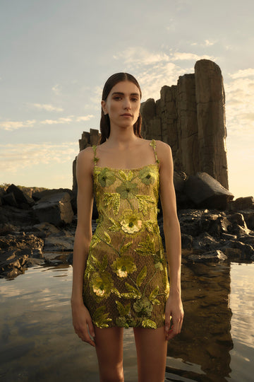 knee length dresses for ladies Rachel Gilbert Sadie Mini Dress | Gold