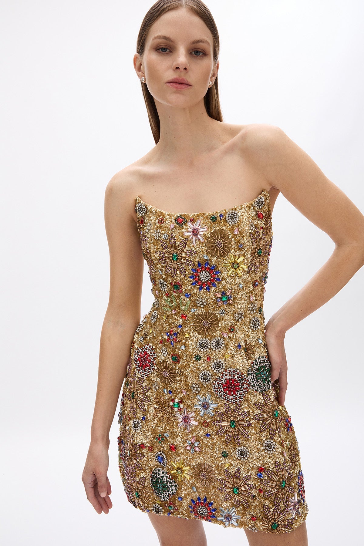 rachel gilbert nisha mini dress Francesca Strapless Star Mini Gold