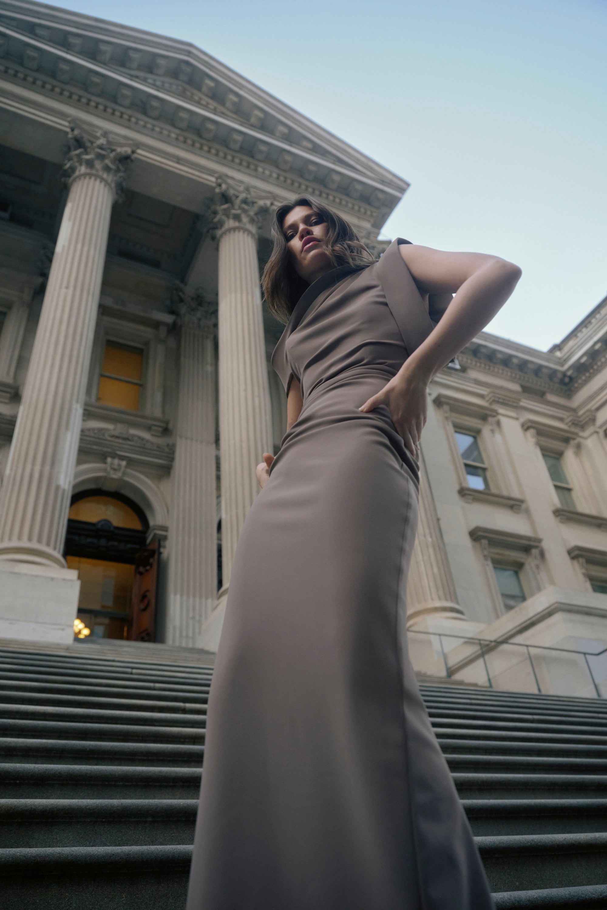 Rowana Gown Slate | Shop Rachel Gilbert Online – Rachel Gilbert