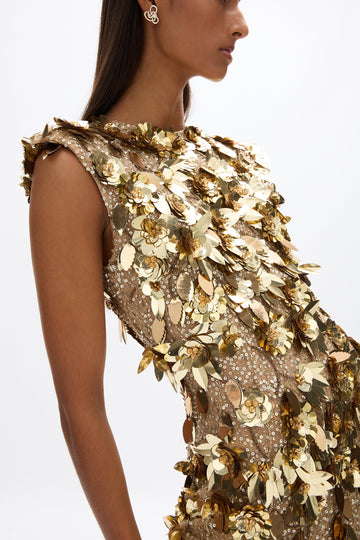 rachel gilbert gold sequin dress Solana Gown Gold