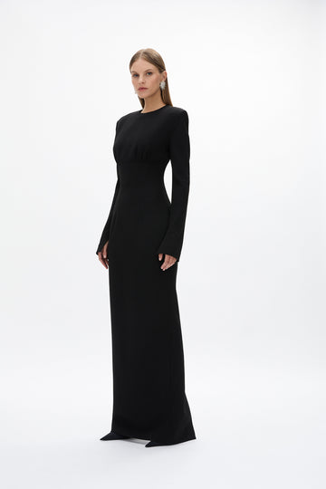rachel gilbert long sleeve dress Rachel Gilbert Rosa Plunging Embellished Long-Sleeve Gown
