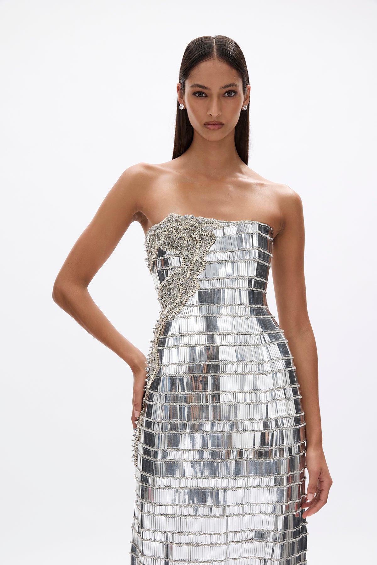 rachel gilbert silver dress Rachel Gilbert Florentine Crystal Fringe Hand Embellished Mini Dress