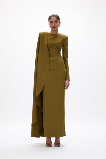 rachel gilbert long sleeve dress Mock Neck Long Dress