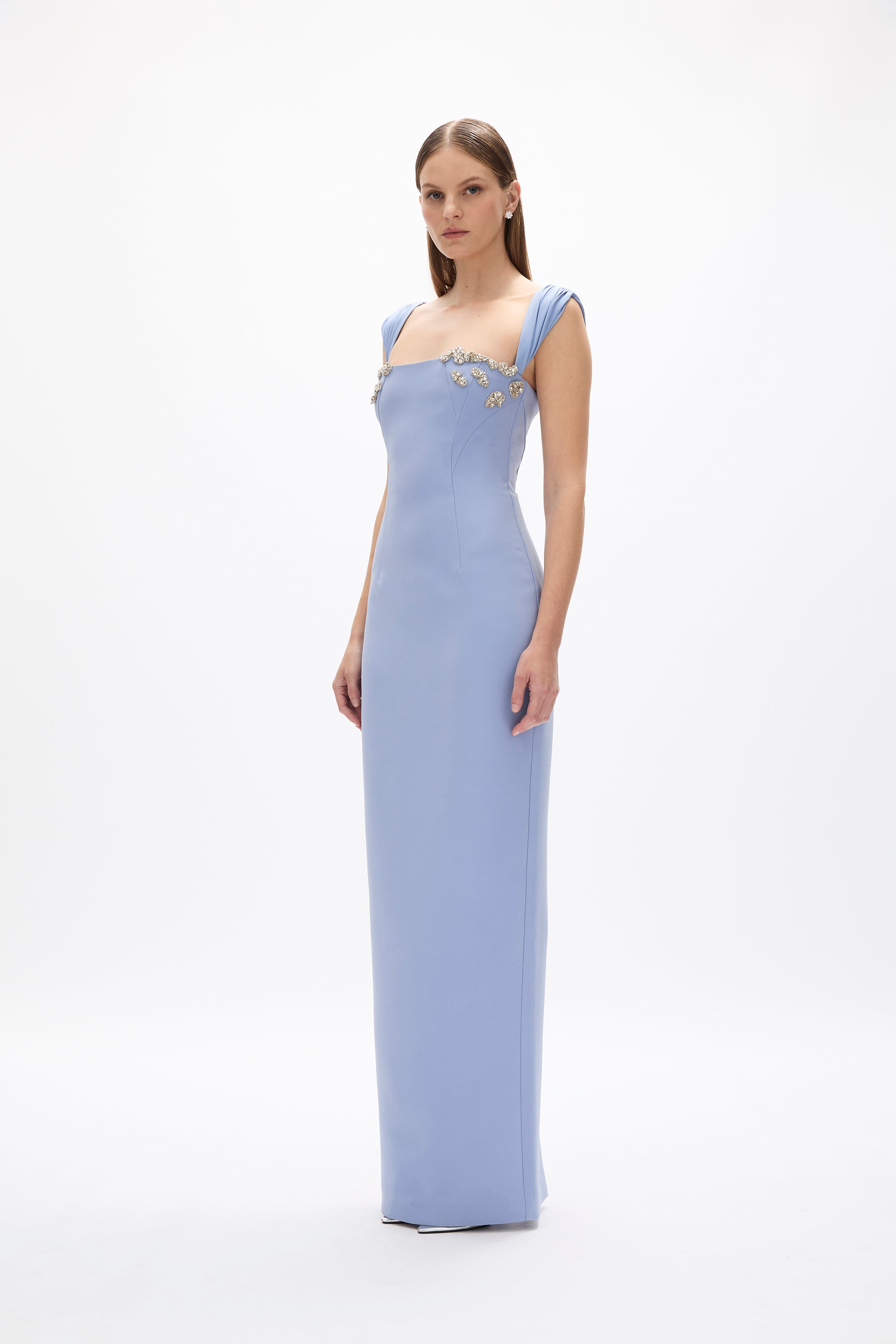 rachel gilbert blue dress Malia Gown | | Designer Formal Event Wear fitting silhouette designed for Size:Age 12 - 14 years Chain Detail High neck ACTIVE NASTTO