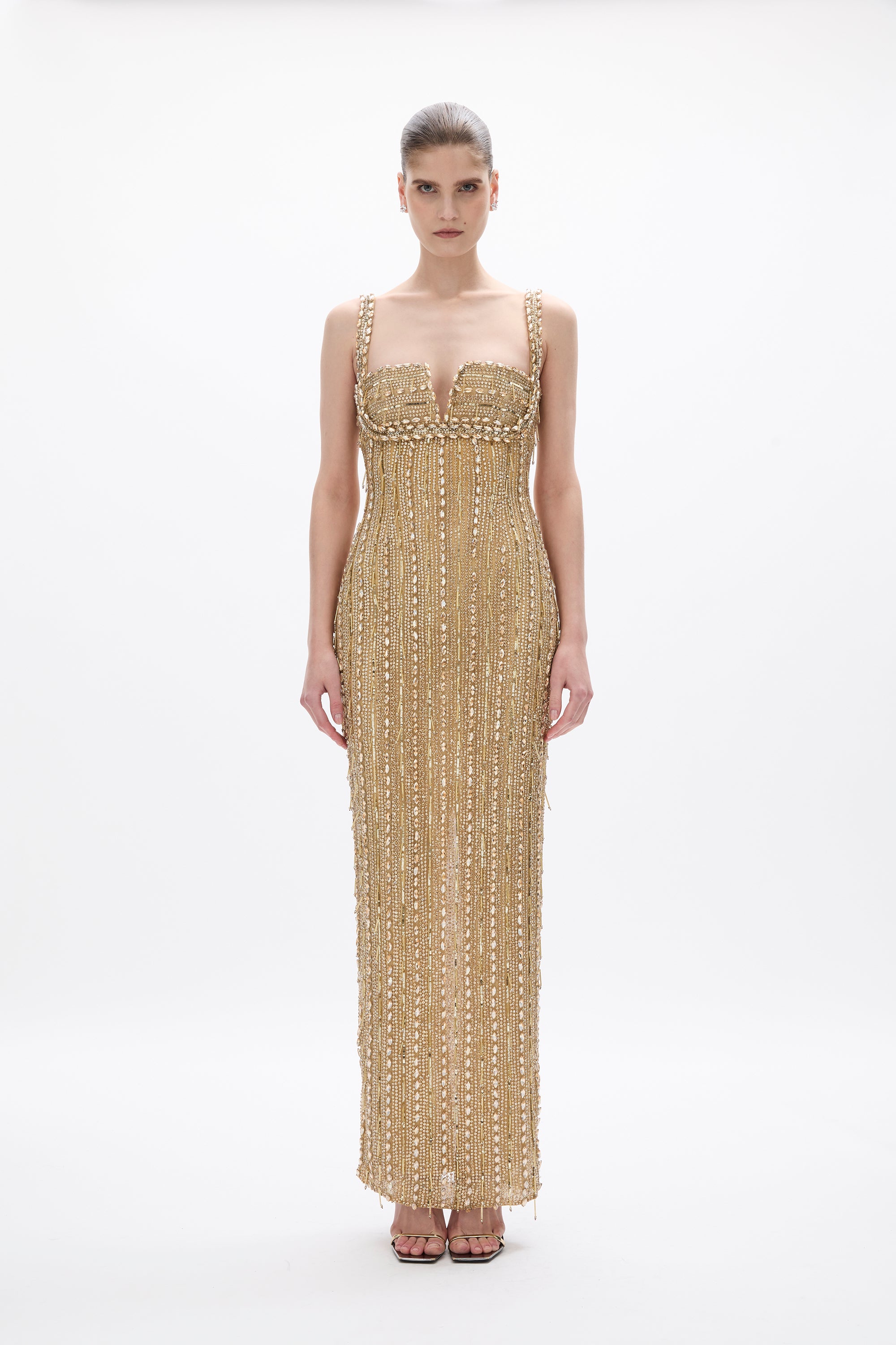 rachel gilbert gold dress Marcel Gown