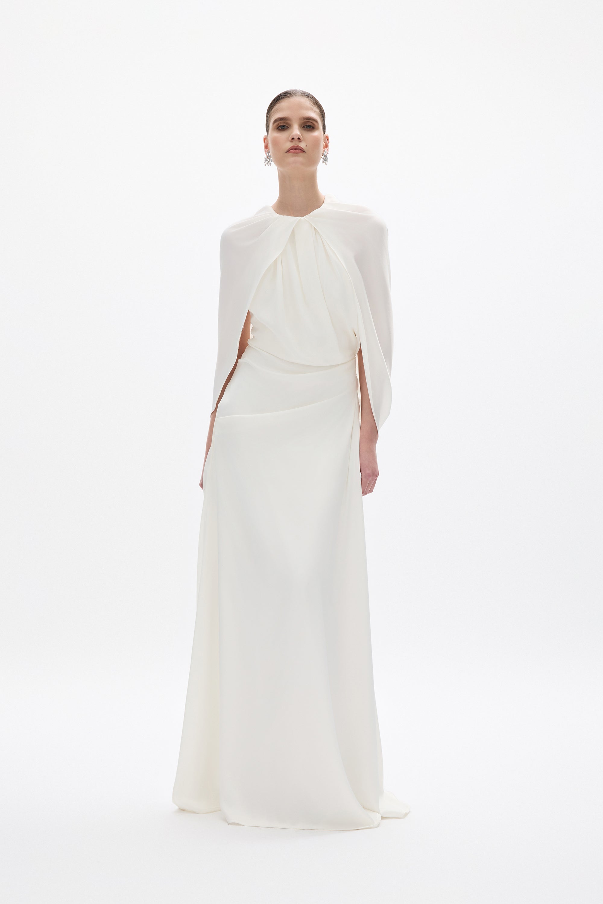 Rachel Gilbert Women's Hallie Draped Cape Gown - White