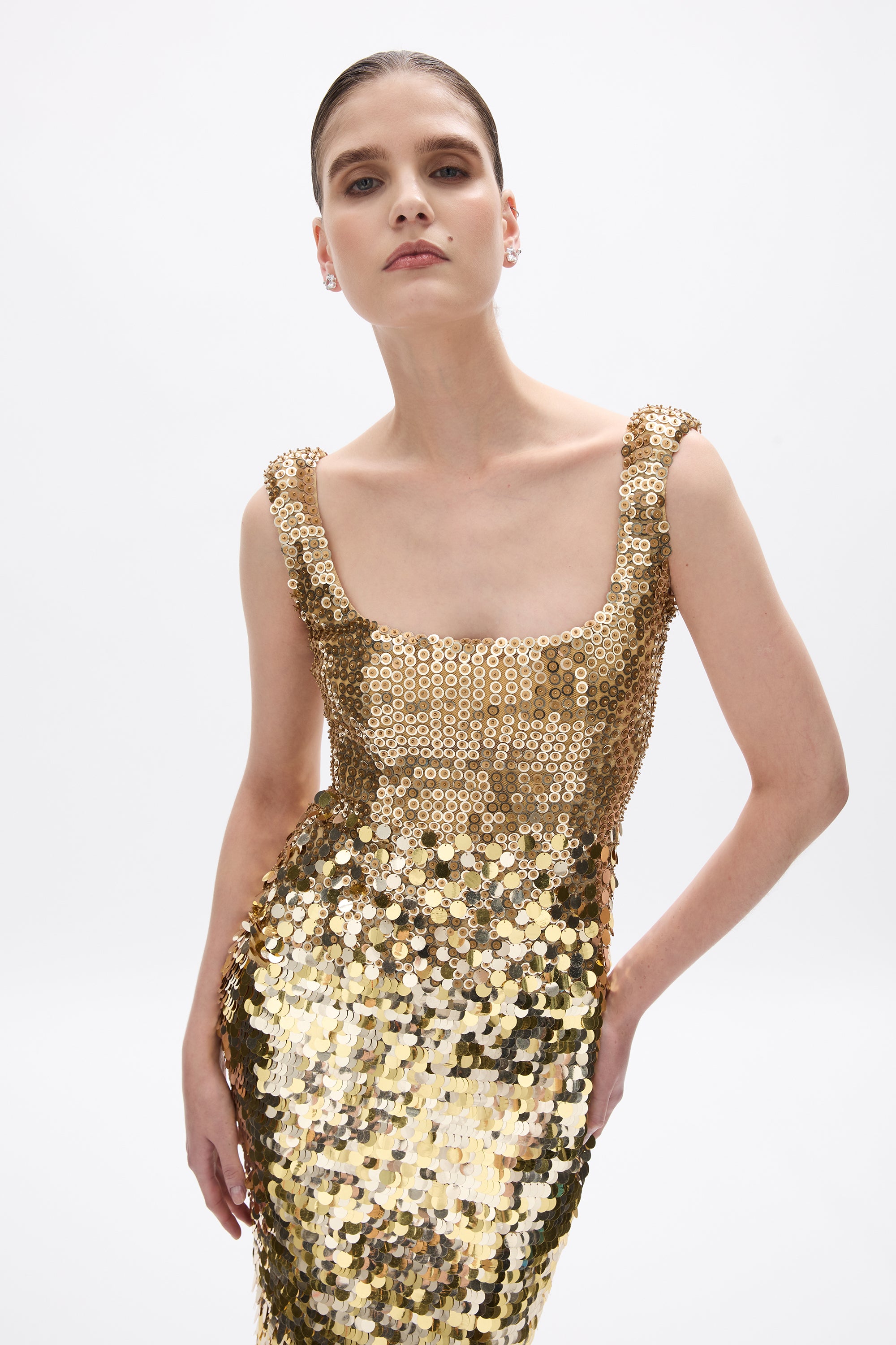 rachel gilbert gold sequin dress Remy Color:Cristal-Porcelain CINDERELLA DIVINE #0 CHART sewn embellishments showcase signature *repost- fall makeup pt